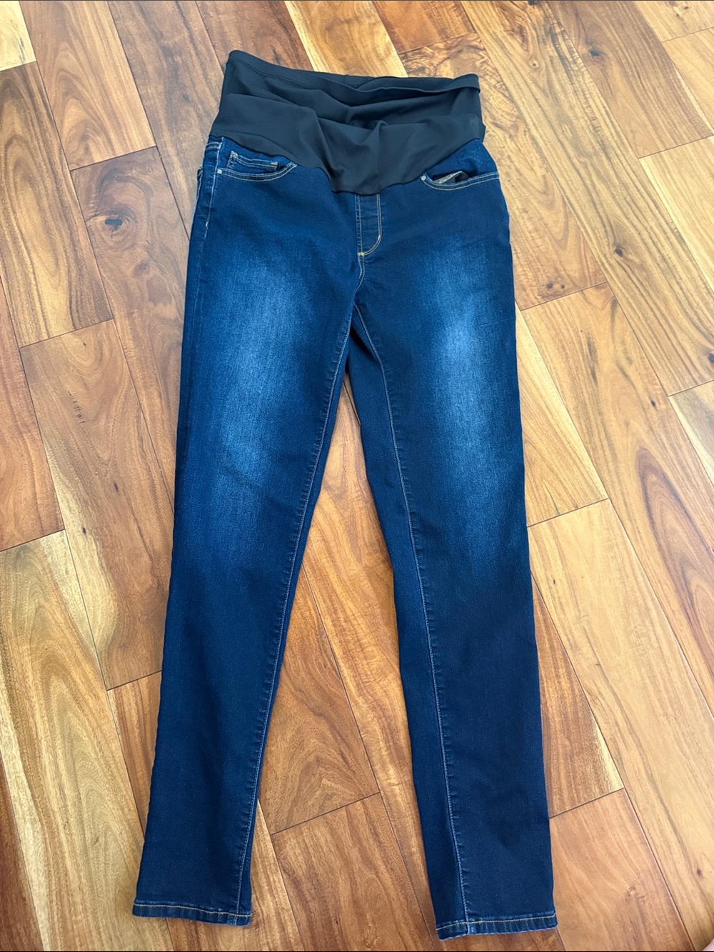 Maternity Dark Blue Stretch Jeans with Black Waistband